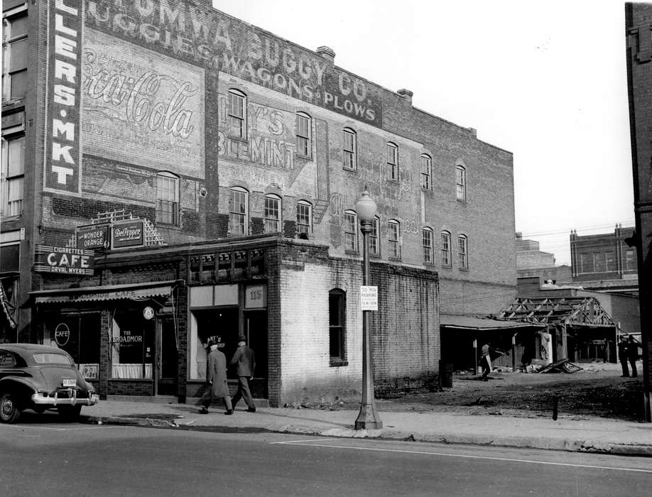 Main Streets & Town Squares, coca cola, history of Iowa, advertisement, Ottumwa, IA, brick, Iowa History, Lemberger, LeAnn, Businesses and Factories, cafe, Iowa, Cities and Towns, sign, street, lamp
