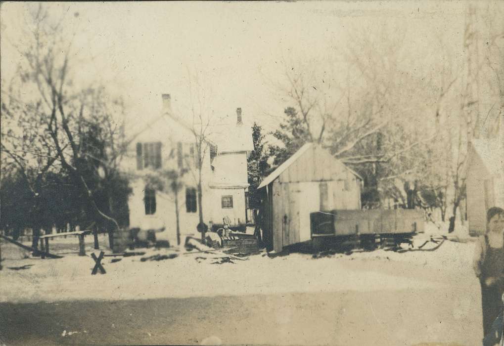boy, Neessen, Ben, shed, Iowa History, chimney, overalls, Children, Iowa, history of Iowa, Homes, IA, snow