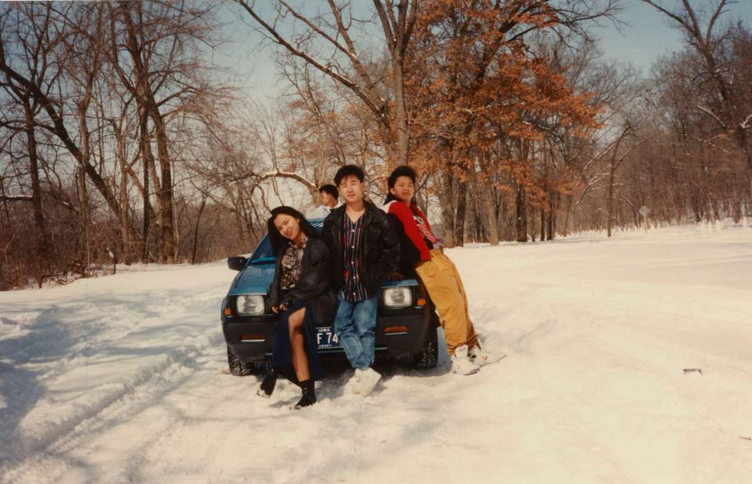 Portraits - Group, Iowa, Danville, IA, Pounsavan, Aaron, teens, snow, car, Winter, history of Iowa, Motorized Vehicles, Iowa History