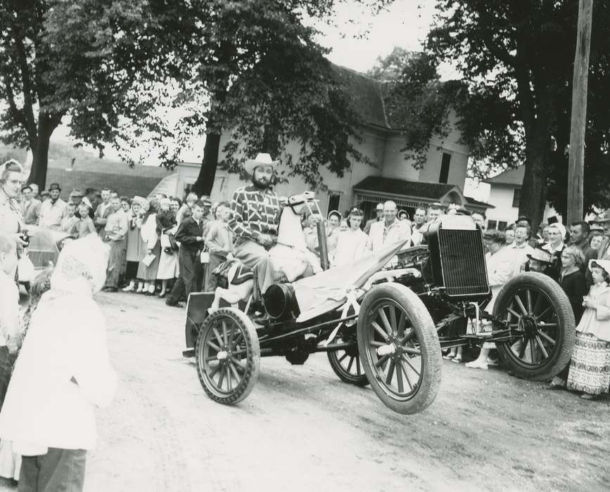 history of Iowa, Iowa History, plaid shirt, Entertainment, parade, Motorized Vehicles, car, cowboy hat, crowd, Iowa, silly, Waverly Public Library, Denver, IA
