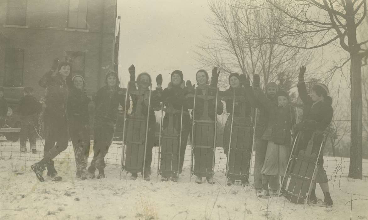 Portraits - Group, Leisure, Iowa History, Iowa, McMurray, Doug, history of Iowa, Outdoor Recreation, sled, Webster City, IA, snow, boy scouts