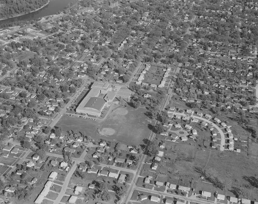 Cities and Towns, Iowa History, Iowa, school, Lemberger, LeAnn, baseball, Ottumwa, IA, Aerial Shots, history of Iowa