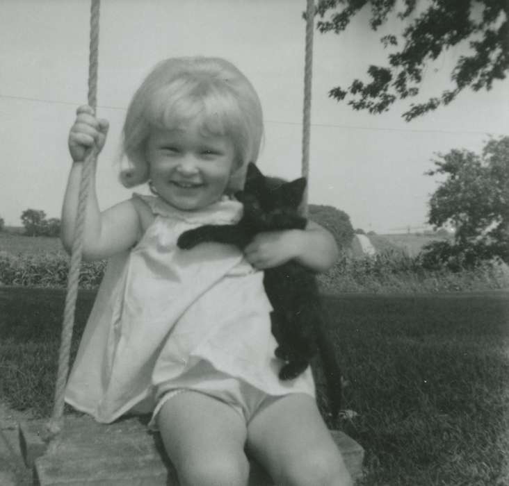 swing, Iowa History, Postville, IA, Leisure, Peck, Dona, Children, Iowa, history of Iowa, cat, girl