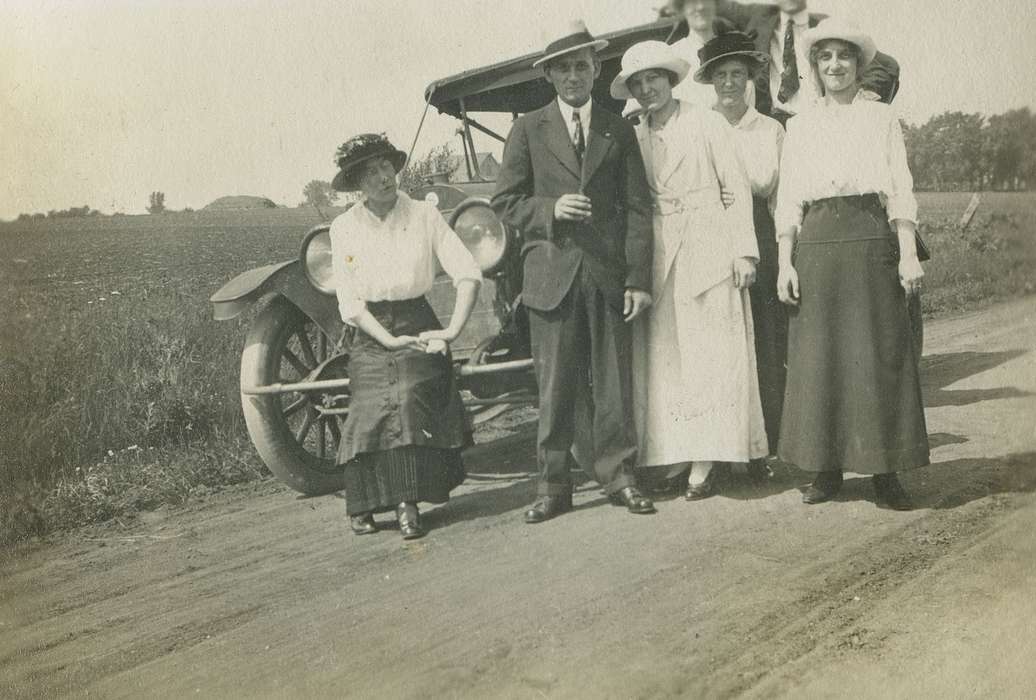 Portraits - Group, Travel, history of Iowa, Iowa History, IA, Motorized Vehicles, road, field, car, Iowa, LeQuatte, Sue