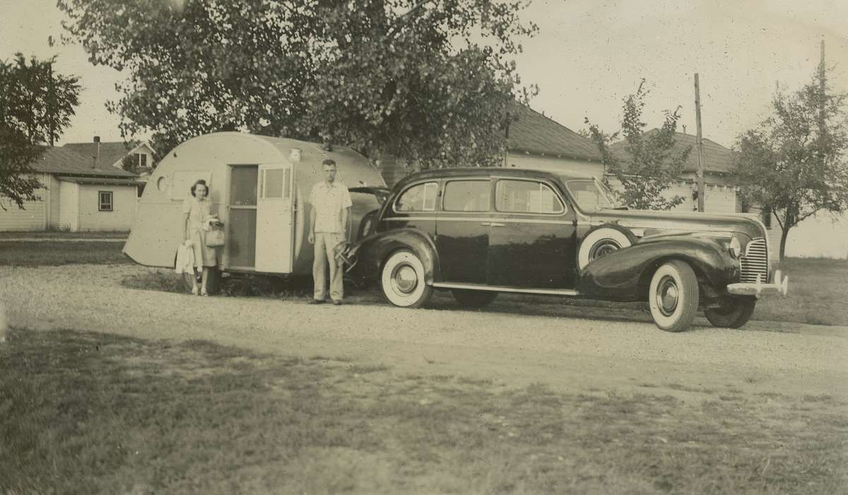 Portraits - Group, Travel, history of Iowa, Iowa History, Motorized Vehicles, Webster City, IA, car, trailer, camper, Iowa, McMurray, Doug
