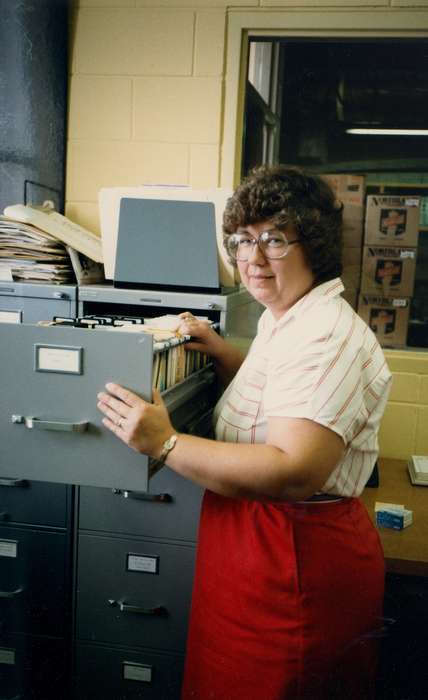 file cabinet, hairstyle, Cedar Falls, IA, history of Iowa, University of Northern Iowa Museum, uni, Iowa History, museum, fashion, glasses, Iowa, Schools and Education, university of northern iowa