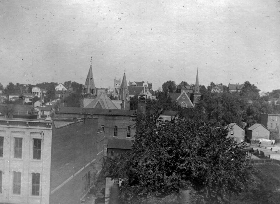 Iowa, steeple, Religious Structures, Homes, history of Iowa, building, Lemberger, LeAnn, Cities and Towns, Ottumwa, IA, town, tree, Iowa History