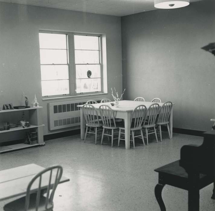 piano, history of Iowa, Homes, Businesses and Factories, Waverly, IA, Waverly Public Library, Iowa, Iowa History, table and chairs