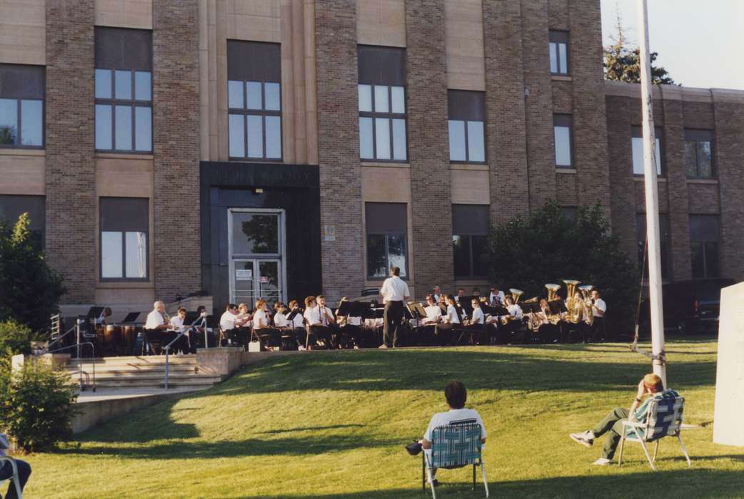 Waverly Public Library, history of Iowa, band, Cities and Towns, Entertainment, Iowa History, lawn chair, lawn, conductor, Iowa, Outdoor Recreation, Leisure