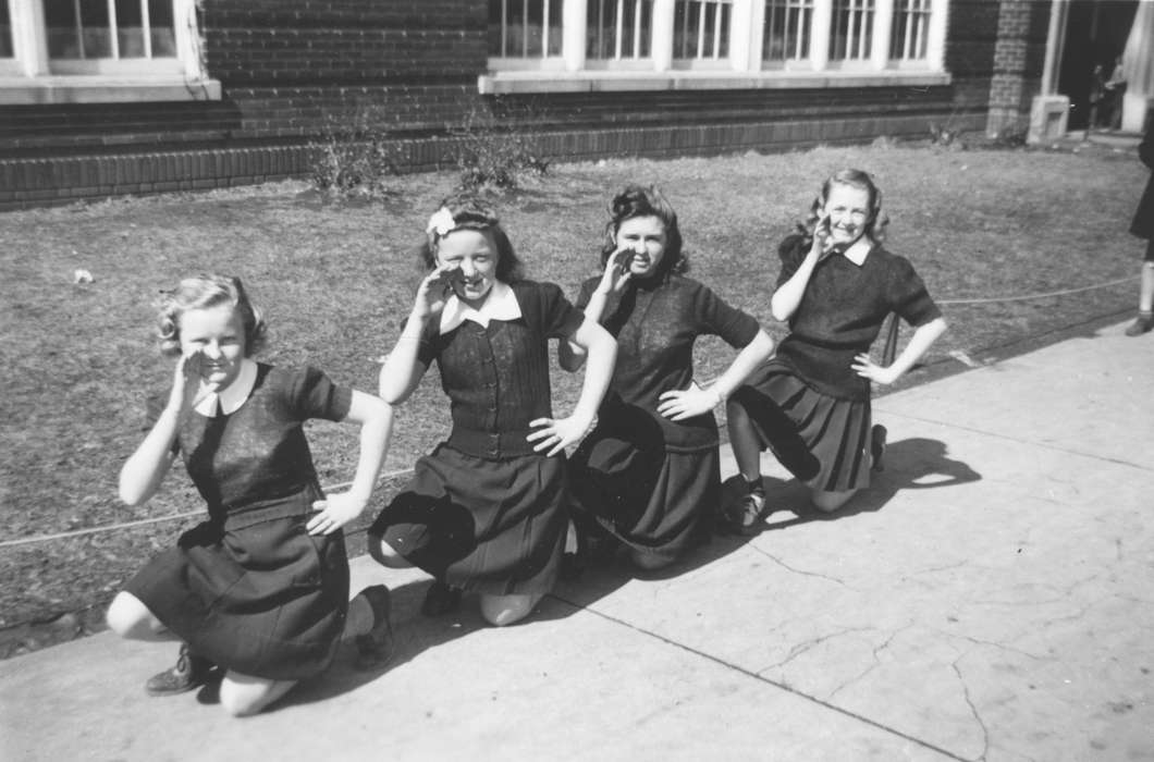 Portraits - Group, history of Iowa, uniform, Spirit Lake, IA, Iowa History, Suarez, Christine, cheerleader, Iowa, Children, Schools and Education, Sports, school