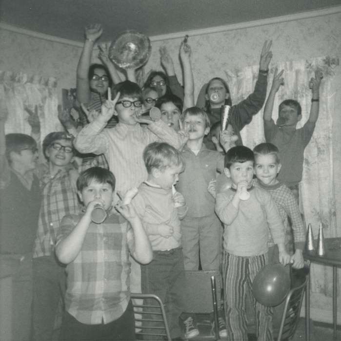 Portraits - Group, history of Iowa, Iowa History, Schon, Mary, celebration, Holidays, Glidden, IA, Iowa, balloons, party, silly, Children