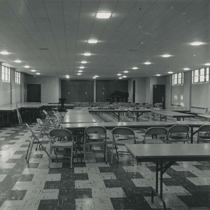 chairs, cafeteria, Iowa History, Waverly Public Library, Iowa, history of Iowa, Businesses and Factories, tables, Waverly, IA