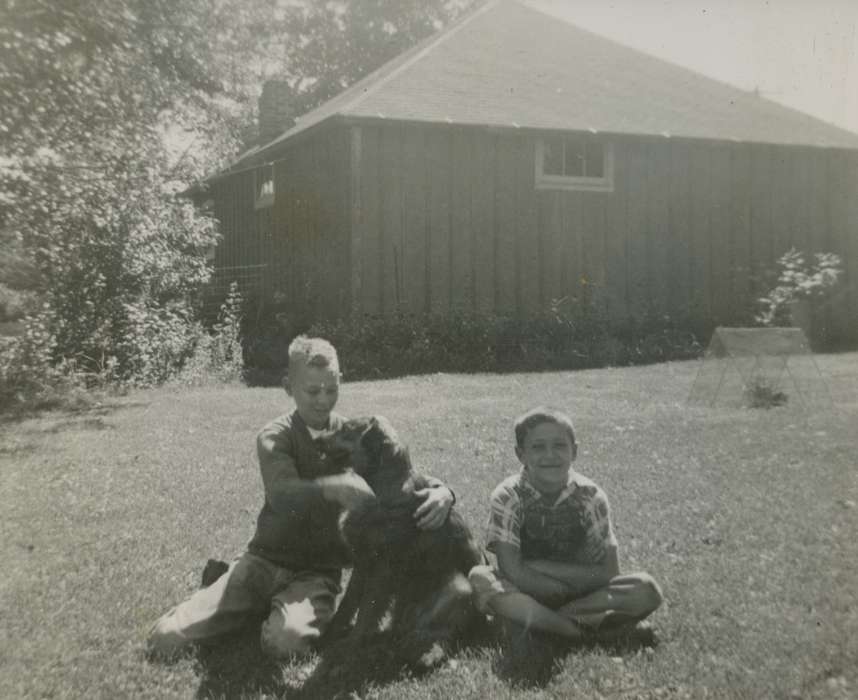 Portraits - Group, history of Iowa, Iowa History, Animals, Iowa, Stockton, IA, Homes, Knutsen, Harry & Char, Children, dog