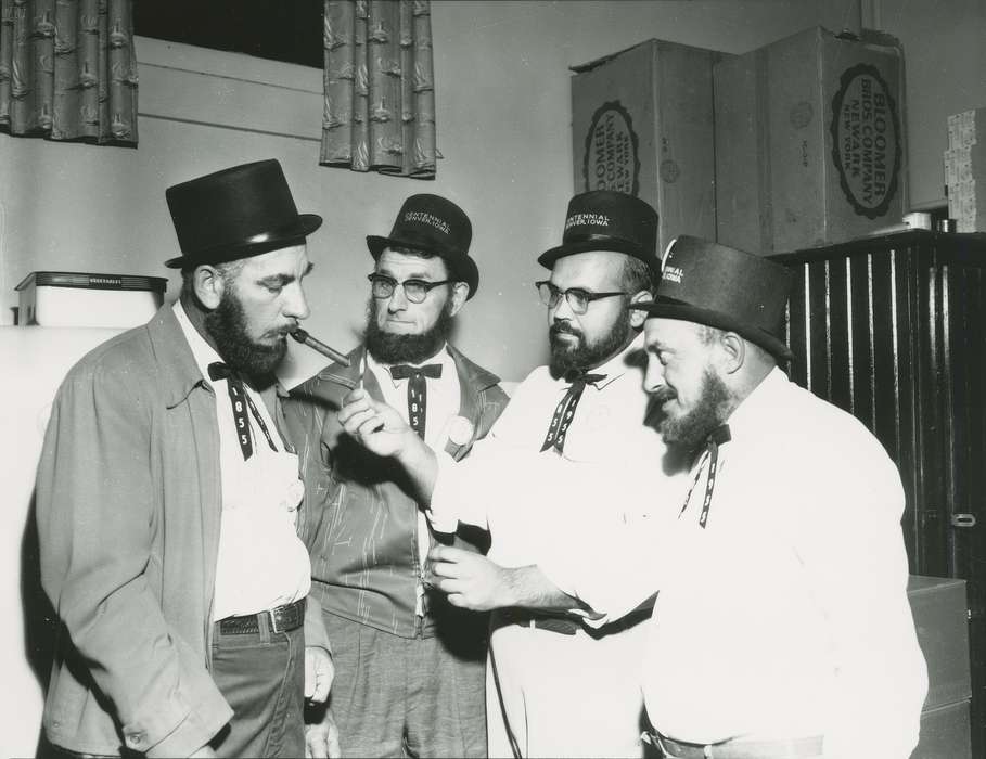 beard, history of Iowa, top hat, Entertainment, Portraits - Group, Waverly Public Library, cigar, Iowa, mustache, Denver, IA, tie, costume, glasses, Iowa History