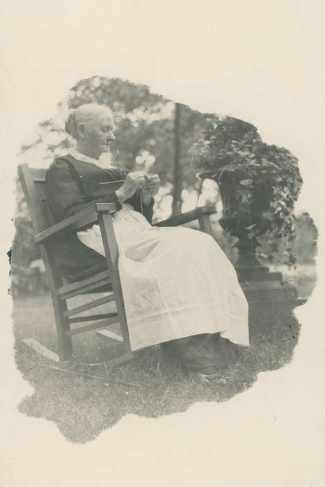 Waverly Public Library, history of Iowa, Iowa History, rocking chair, old woman, Iowa, apron, knitting, Portraits - Individual