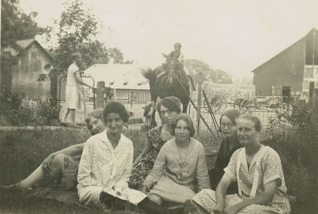 Portraits - Group, IA, Iowa, horse, barn, Leisure, Families, animals, Hansen, Viola, Farms, history of Iowa, Iowa History, wagon