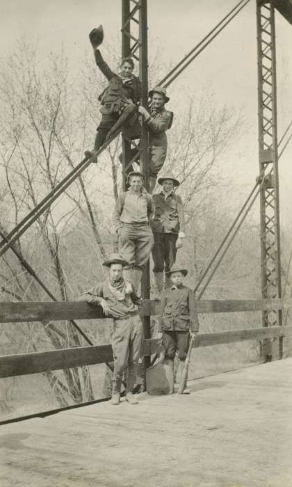 Portraits - Group, boy scouts, bridge, history of Iowa, Iowa History, Webster City, IA, Iowa, Outdoor Recreation, McMurray, Doug, Children