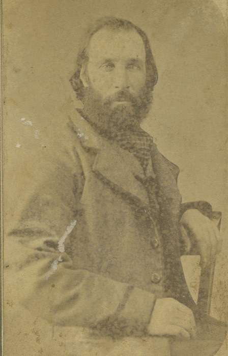 carte de visite, Iowa, frock coat, Olsson, Ann and Jons, Portraits - Individual, beard, Sigourney, IA, man, mustache, history of Iowa, cravat, Iowa History