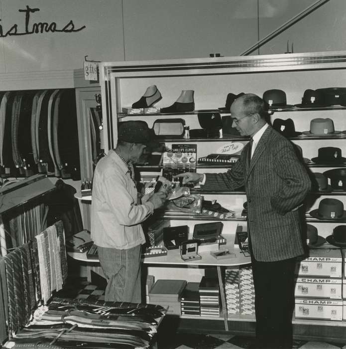 Iowa History, Waverly Public Library, Iowa, history of Iowa, Businesses and Factories, clothing store, Waverly, IA, ties, hats