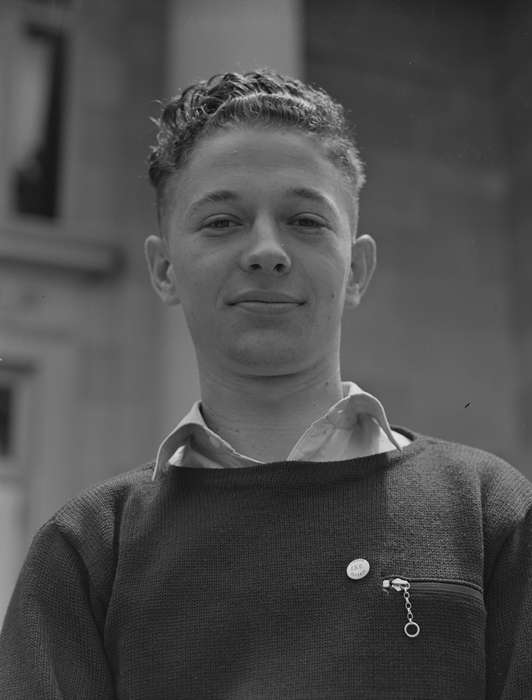 student, history of Iowa, young adult, Library of Congress, young man, Iowa, sweater, Portraits - Individual, Labor and Occupations, Iowa History, Leisure, curly hair