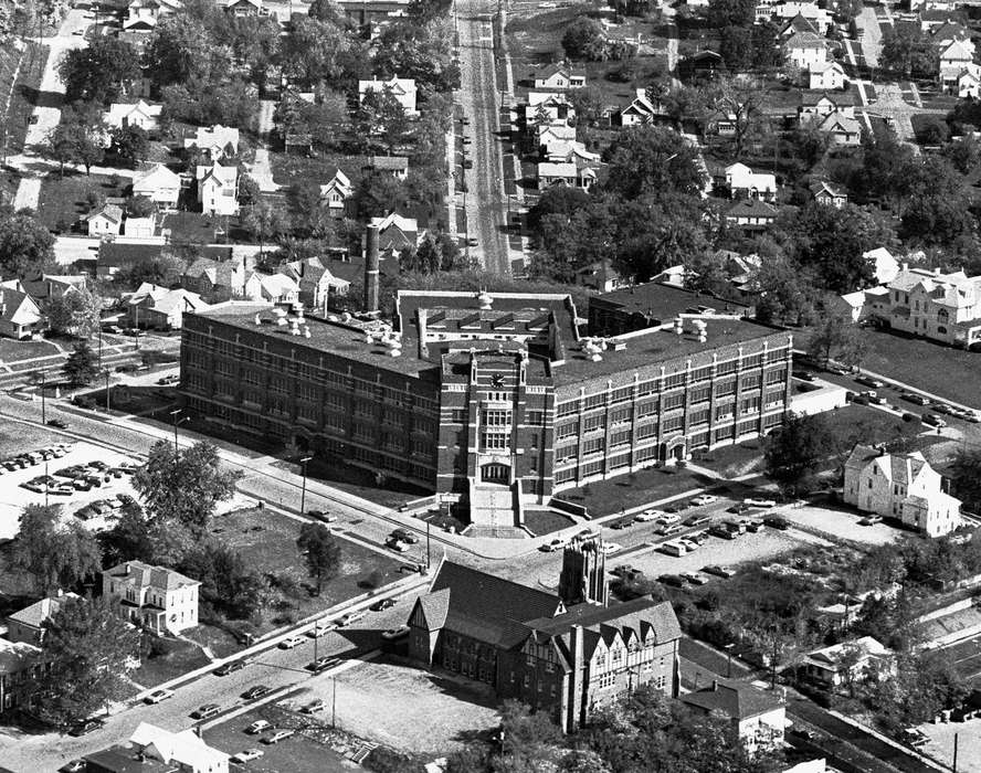 Main Streets & Town Squares, neighborhood, history of Iowa, Iowa History, Ottumwa, IA, Lemberger, LeAnn, high school, parking lot, Aerial Shots, Iowa, Cities and Towns, Schools and Education, house