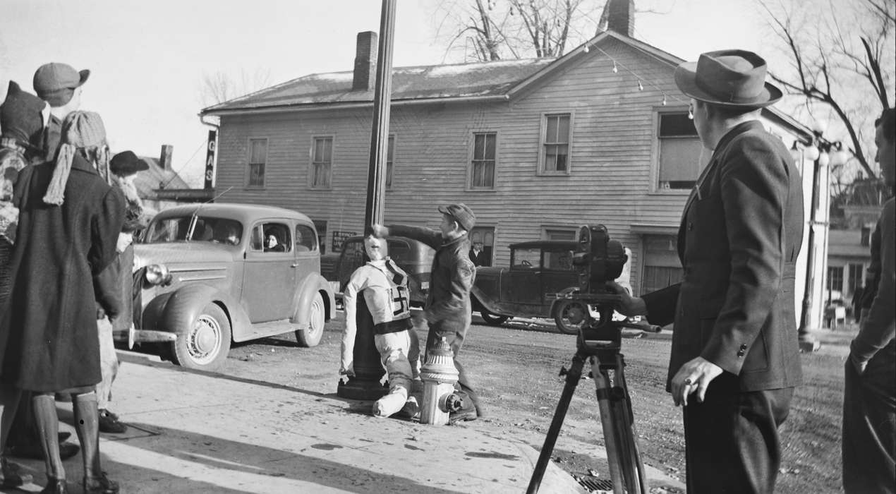 fire hydrant, swastika, street light, Lemberger, LeAnn, history of Iowa, coat, Motorized Vehicles, camera, hitler, Keosauqua, IA, Iowa, Cities and Towns, car, Businesses and Factories, Children, Iowa History, tripod