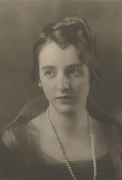 history of Iowa, Iowa History, earring, pearl necklace, Iowa, young woman, correct date needed, Waverly Public Library, Portraits - Individual