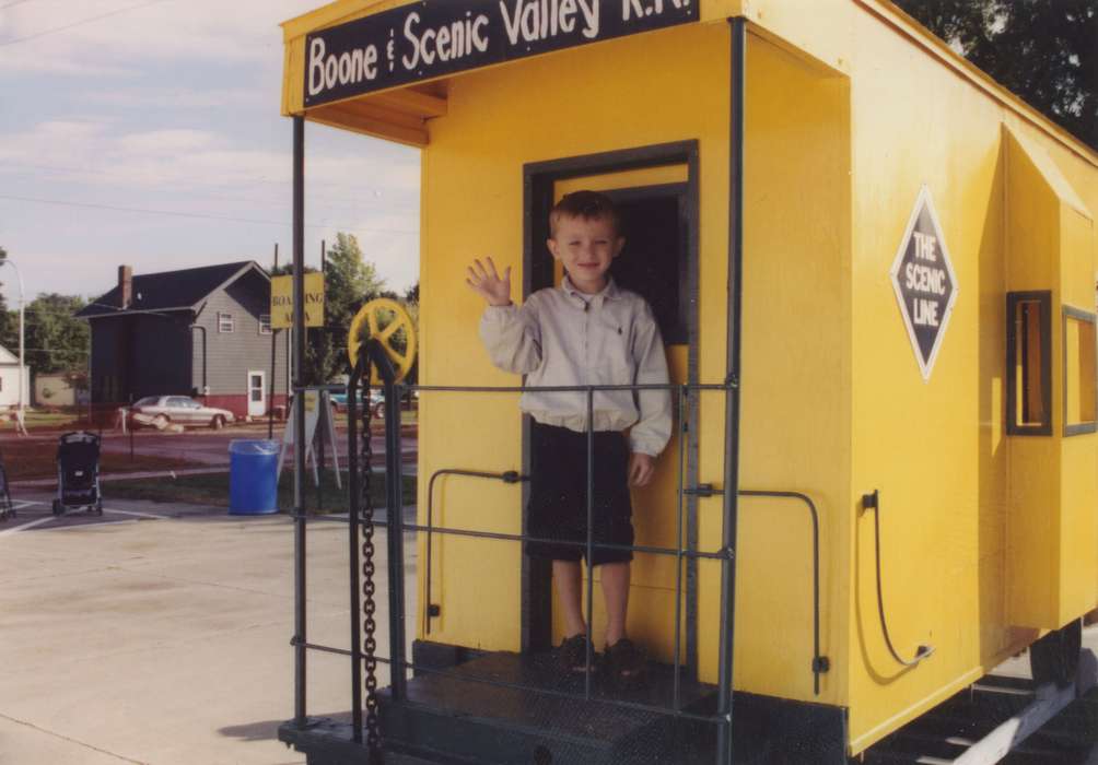 boy, Randall, Judy, train, museum, Iowa, train car, Train Stations, Children, railway, wave, Boone, IA, railroad, caboose, history of Iowa, Iowa History