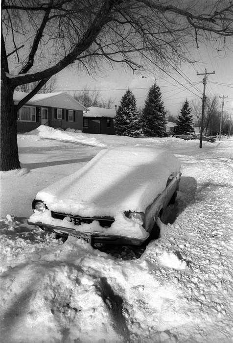 neighborhood, car, Cities and Towns, Iowa History, Iowa, Motorized Vehicles, Lemberger, LeAnn, Ottumwa, IA, telephone pole, history of Iowa, Winter