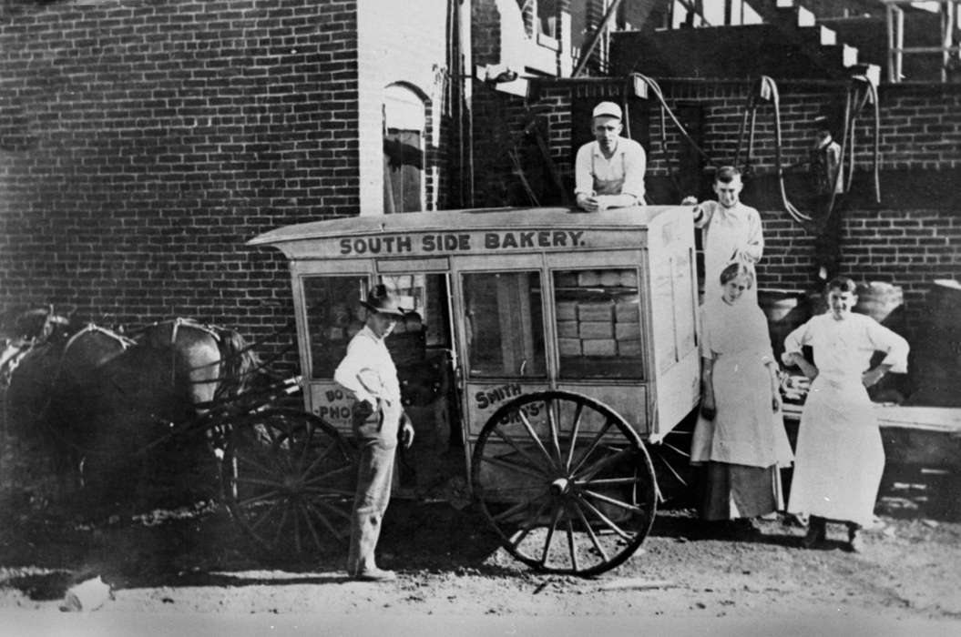 Portraits - Group, Iowa, Animals, Businesses and Factories, horse, bakery, Lemberger, LeAnn, cart, Ottumwa, IA, history of Iowa, Iowa History, Labor and Occupations