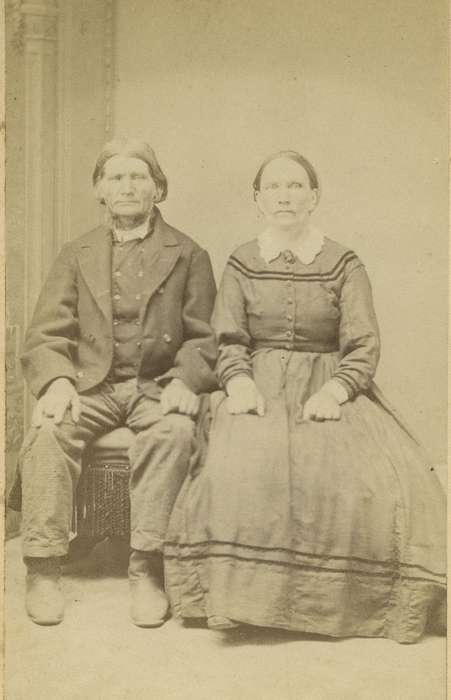 Portraits - Group, carte de visite, Iowa, couple, woman, hoop skirt, Olsson, Ann and Jons, dress, Ackley, IA, beard, history of Iowa, lace collar, man, brooch, Iowa History