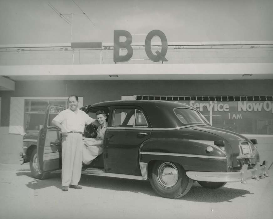 restaurant, history of Iowa, Motorized Vehicles, Polk County, IA, Campopiano Von Klimo, Melinda, italian american, Food and Meals, sedan, Families, smile, car, Iowa, Iowa History, Portraits - Group