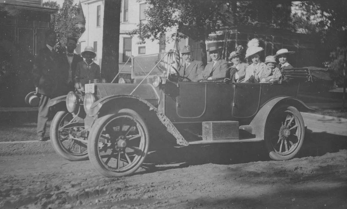 Portraits - Group, history of Iowa, Iowa History, IA, Families, Motorized Vehicles, car, dirt road, Iowa, King, Tom and Kay, Cities and Towns, Children