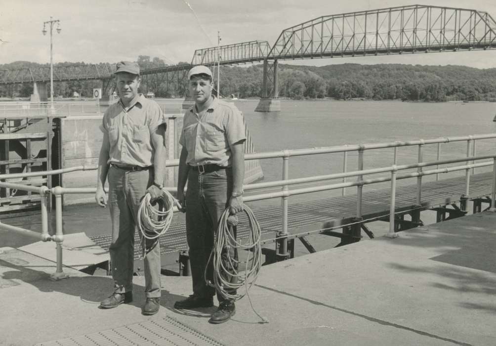 Portraits - Group, Iowa, mississippi river, rope, river, Lakes, Rivers, and Streams, bridge, Labor and Occupations, Dubuque, IA, history of Iowa, Davis-Orwoll, Shirley, Iowa History