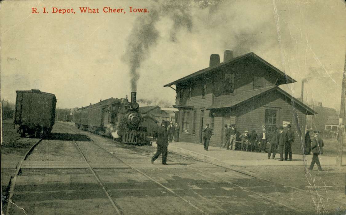history of Iowa, Iowa History, Lemberger, LeAnn, What Cheer, IA, steam engine, Iowa, Cities and Towns, train, Train Stations