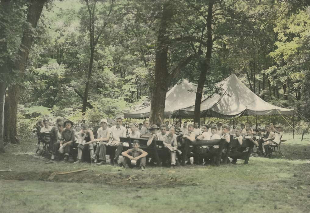 Outdoor Recreation, Portraits - Group, Webster County, IA, Iowa, colorized, McMurray, Doug, Children, camp, boy scout, history of Iowa, Iowa History