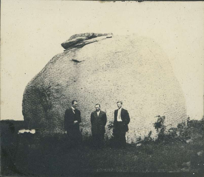 Portraits - Group, suit, rock, Iowa History, Iowa, field, IA, boulder, Neessen, Ben, history of Iowa