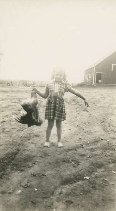 Carney, Cheryl, history of Iowa, chicken, IA, Iowa History, Barns, Animals, Iowa, dress, Children, Portraits - Individual