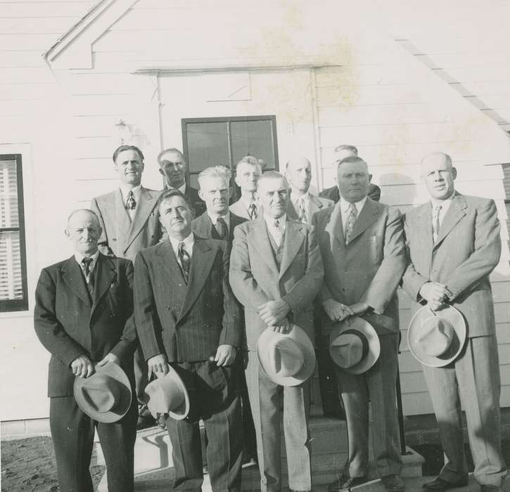 Portraits - Group, hats, Koch, Ethel Ann, Iowa, Iowa History, Religion, Ackley, IA, Civic Engagement, history of Iowa, suit