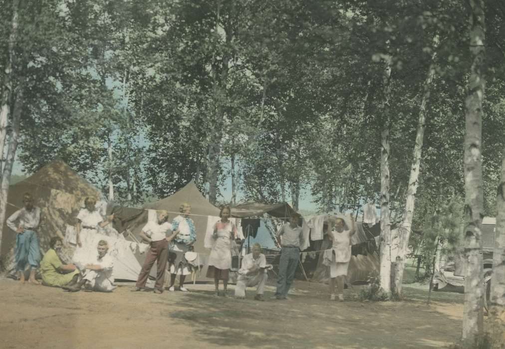 Travel, camp, history of Iowa, Iowa History, birch, birch trees, laundry, national park, tent, Iowa, colorized, Outdoor Recreation, McMurray, Doug, tree, Saranac Lake, NY